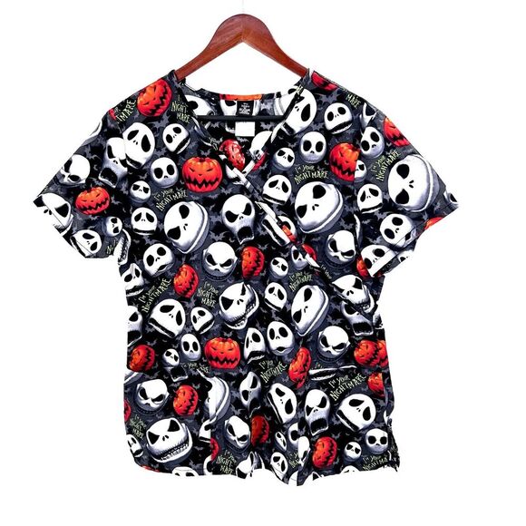 Disney Jack Skellington Nightmare Before Christmas Halloween Scrub Top - Picture 1 of 4